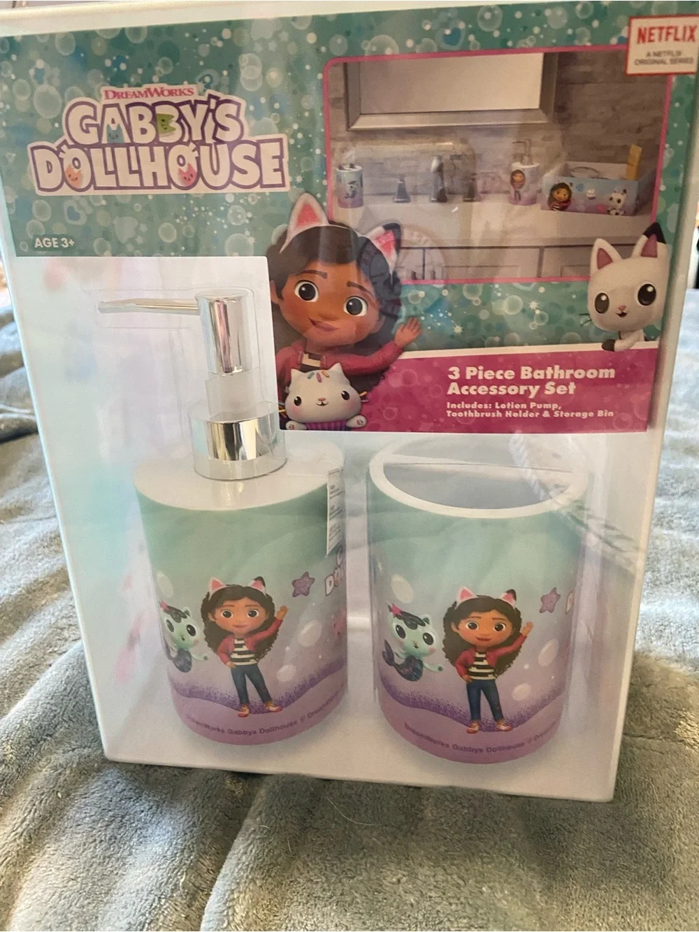 Gabby's Dollhouse Kids 3-Piece Bathroom Accessory Set - Mint Green